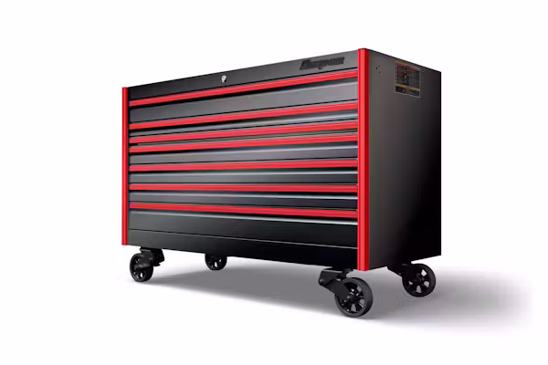 KERN681A0BLU 68" Seven-Drawer Single Bank EPIQ™ Series Roll Cab (Gloss Black with Red Trim and Blackout Details) - Image 1