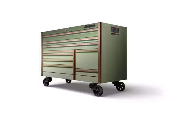 KETP682A0ZJU 68" Nine-Drawer Double-Bank EPIQ™ Series Roll Cab with PowerDrawer and SpeeDrawer (Combat Green with Copper Trim and Blackout Details) - Image 1