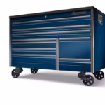 68" Nine-Drawer Double-Bank EPIQ™ Series Roll Cab with PowerDrawer and SpeeDrawer (Midnight Blue, Titanium Trim and Blackout Details and Bed Liner Top)