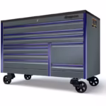 68" Nine-Drawer Double-Bank EPIQ™ Series Roll Cab with PowerDrawer and SpeeDrawer (Storm Gray with Purple Trim and Blackout Details and Bed Liner Top)