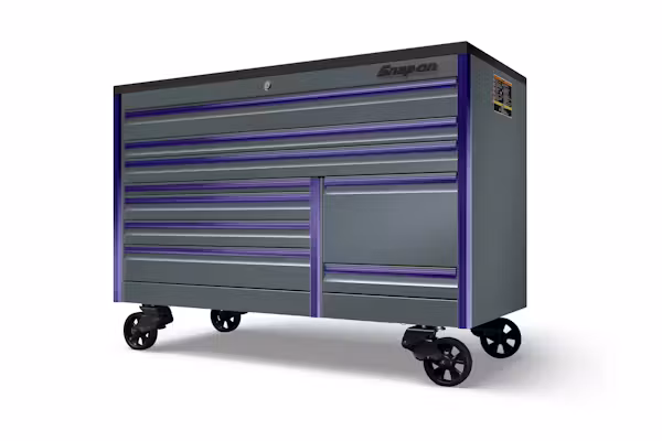 KETP682A7ZDL 68" Nine-Drawer Double-Bank EPIQ™ Series Roll Cab with PowerDrawer and SpeeDrawer (Storm Gray with Purple Trim and Blackout Details and Bed Liner Top) - Image 1