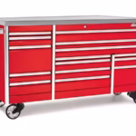 84" 15-Drawer Triple-Bank EPIQ™ Series Stainless Steel Top Roll Cab with PowerDrawer (Red)