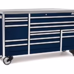 84" 15-Drawer Triple-Bank EPIQ™ Series Stainless Steel Top Roll Cab with PowerDrawer (Midnight Blue)