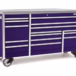 84" 15-Drawer Triple-Bank EPIQ™ Series Stainless Steel Top Roll Cab with PowerDrawer (Plum Radical Purple)