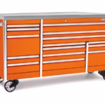 84" 15-Drawer Triple-Bank EPIQ™ Series Stainless Steel Top Roll Cab with PowerDrawer (Electric Orange)