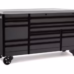 84" 15-Drawer Triple-Bank EPIQ™ Series Stainless Steel Top Roll Cab with PowerDrawer (Storm Gray with Black Trim and Blackout Details)